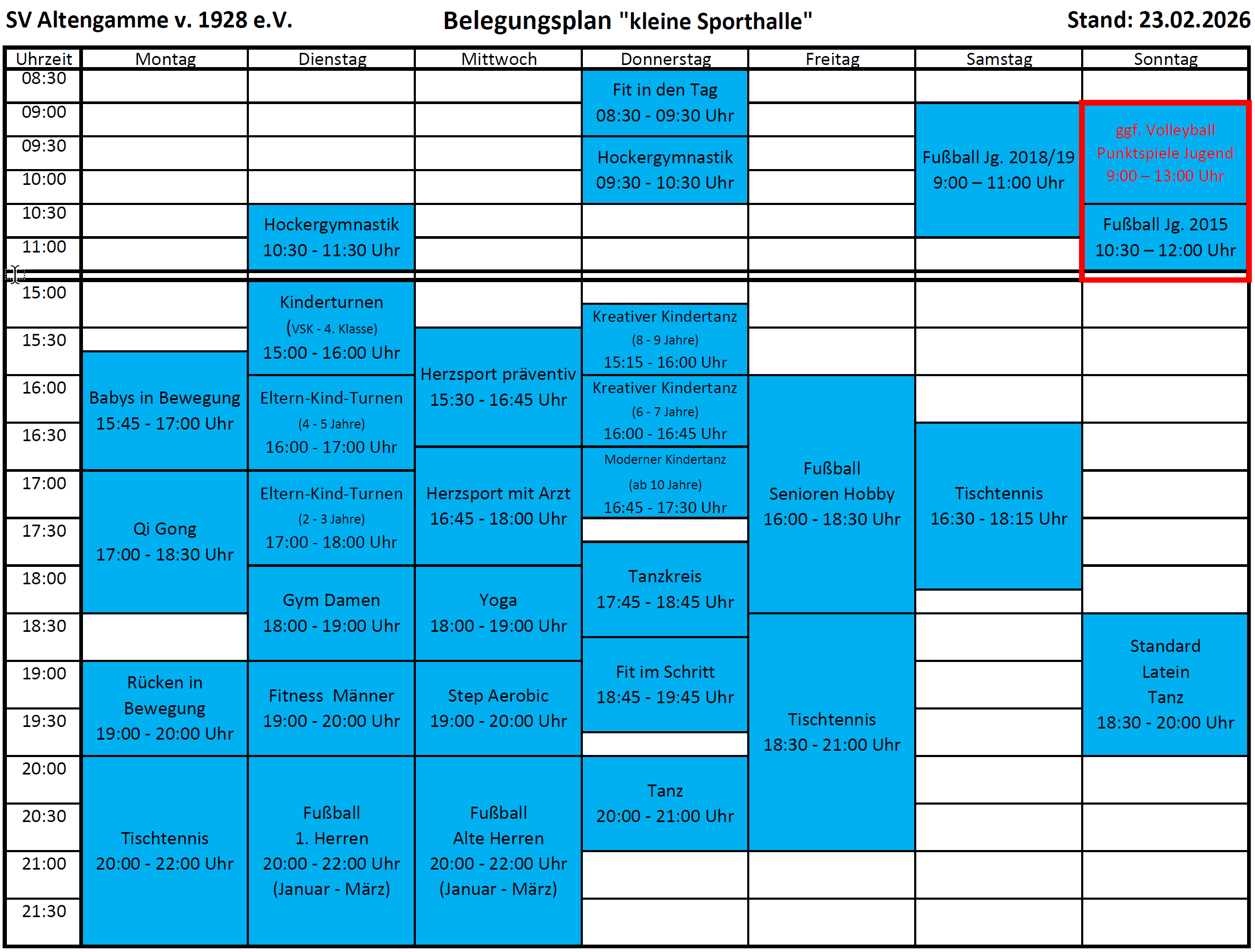 Belegungsplan kl. Halle 23 Stand 15.07.2025